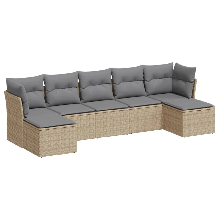 Salon de jardin avec coussins 7 pcs beige résine tressée - 2