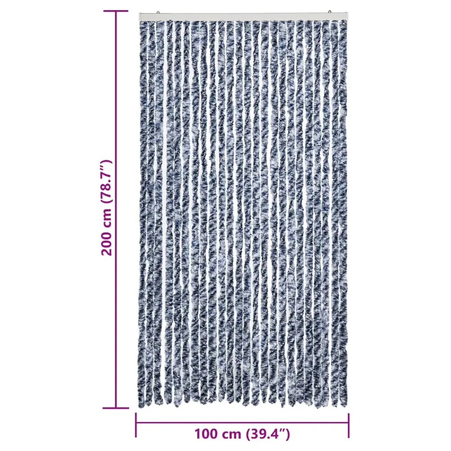 Rideau anti-mouches bleu et blanc 100x200 cm chenille - 7