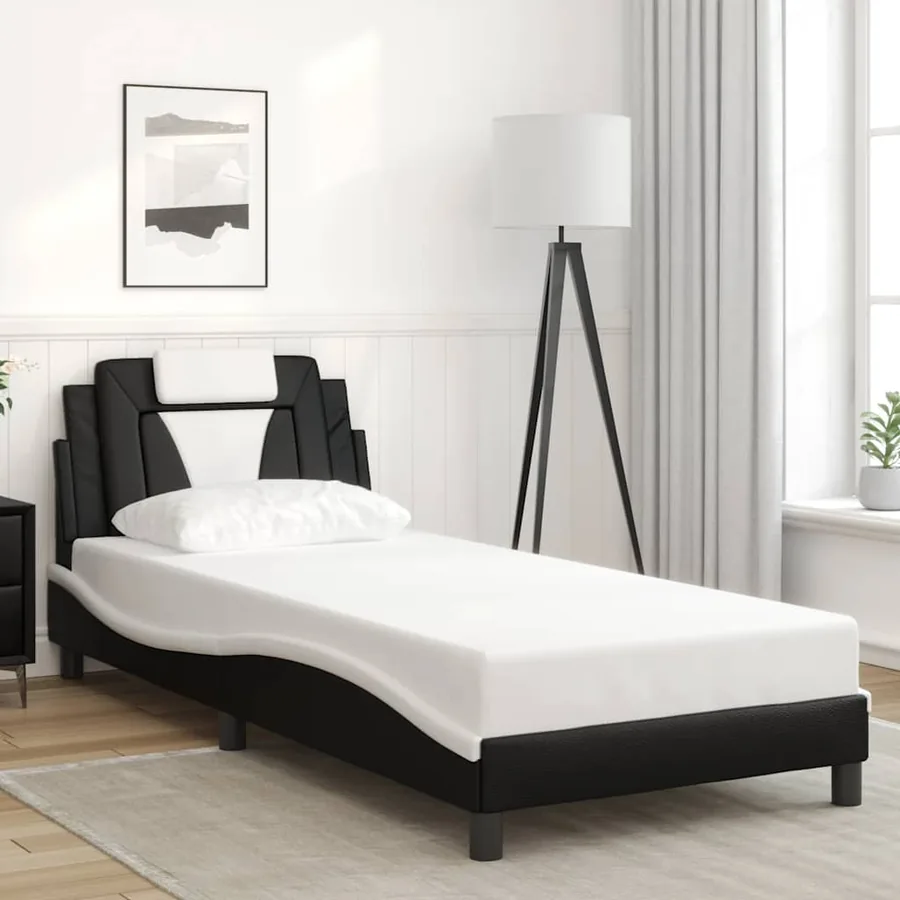 Cadre de lit Viana sans matelas noir et blanc 80x200 cm similicuir