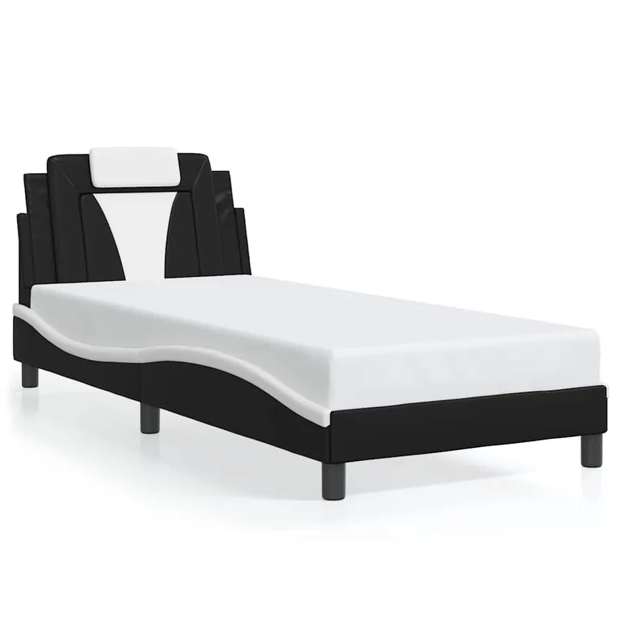 Cadre de lit Viana sans matelas noir et blanc 80x200 cm similicuir - 2