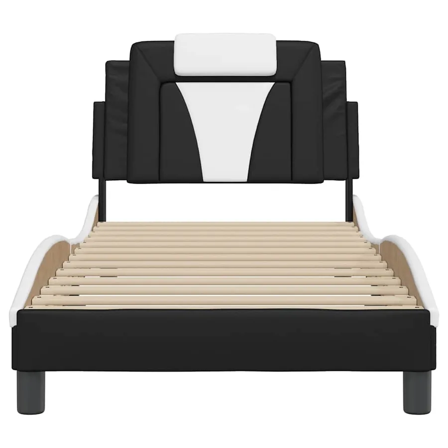 Cadre de lit Viana sans matelas noir et blanc 80x200 cm similicuir - 4