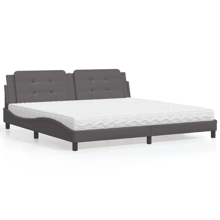 Lit avec matelas Zadar gris 200x200 cm similicuir