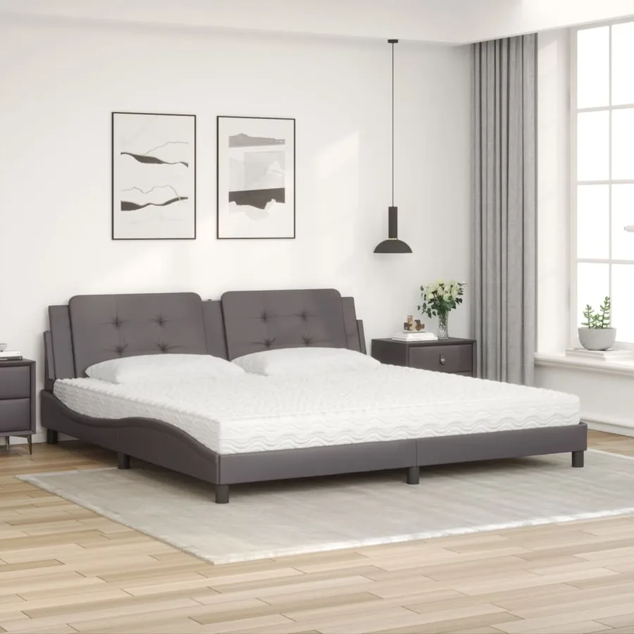 Lit avec matelas Zadar gris 200x200 cm similicuir - 3