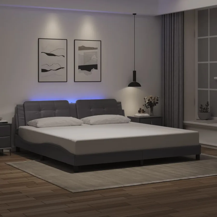 Cadre de lit avec LED sans matelas Zadar gris 200x200 cm