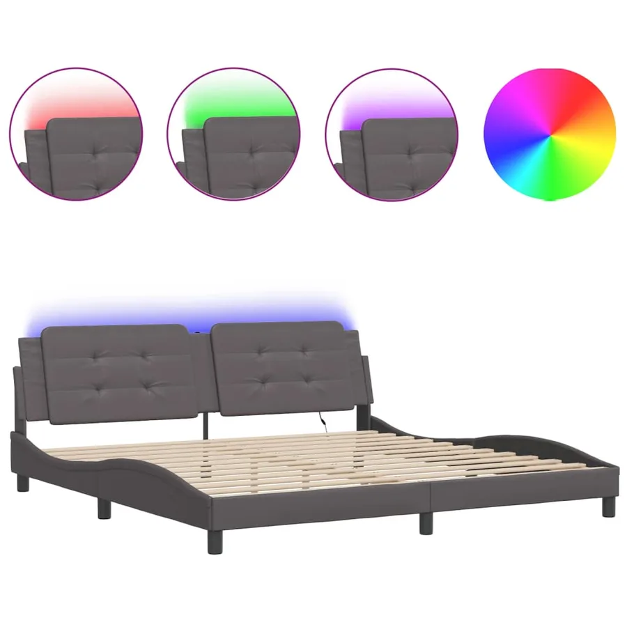 Cadre de lit avec LED sans matelas Zadar gris 200x200 cm - 2