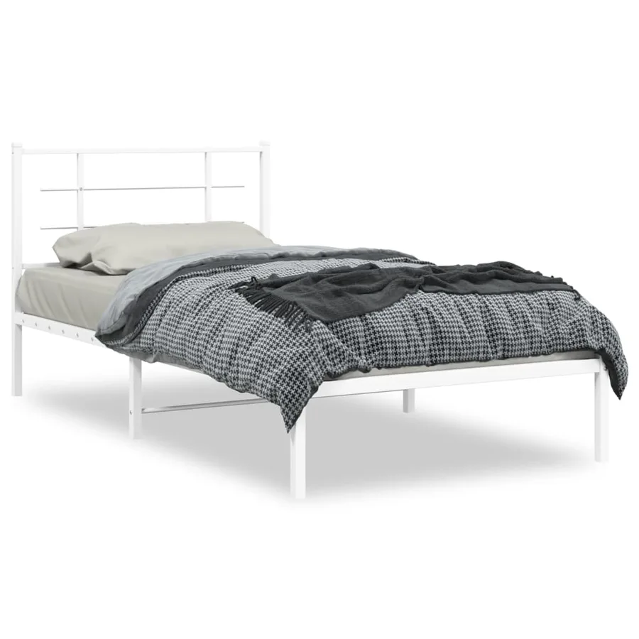 Cadre de lit métal sans matelas et tête de lit blanc 107x203 cm - 2