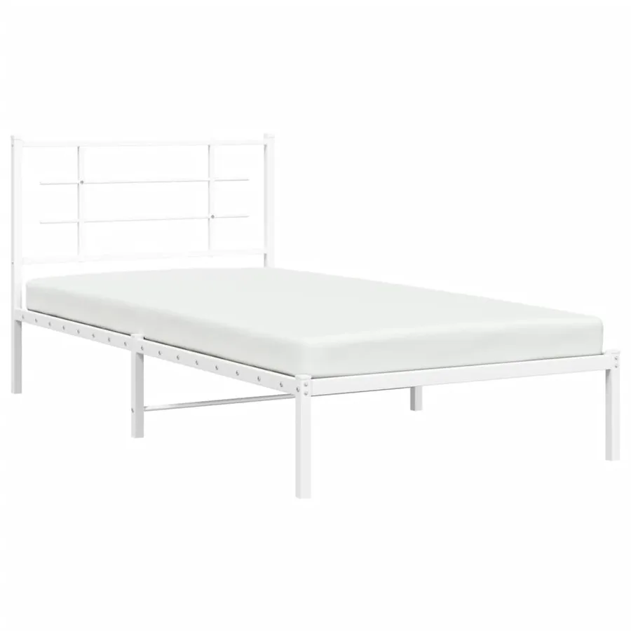 Cadre de lit métal sans matelas et tête de lit blanc 107x203 cm - 4