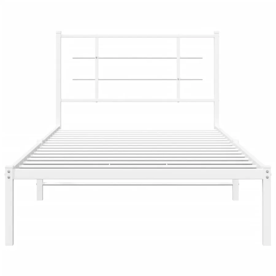 Cadre de lit métal sans matelas et tête de lit blanc 107x203 cm - 5