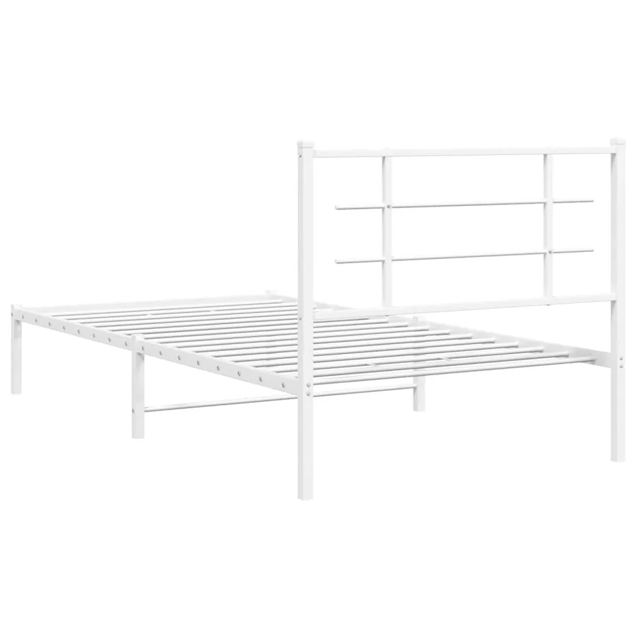 Cadre de lit métal sans matelas et tête de lit blanc 107x203 cm - 7