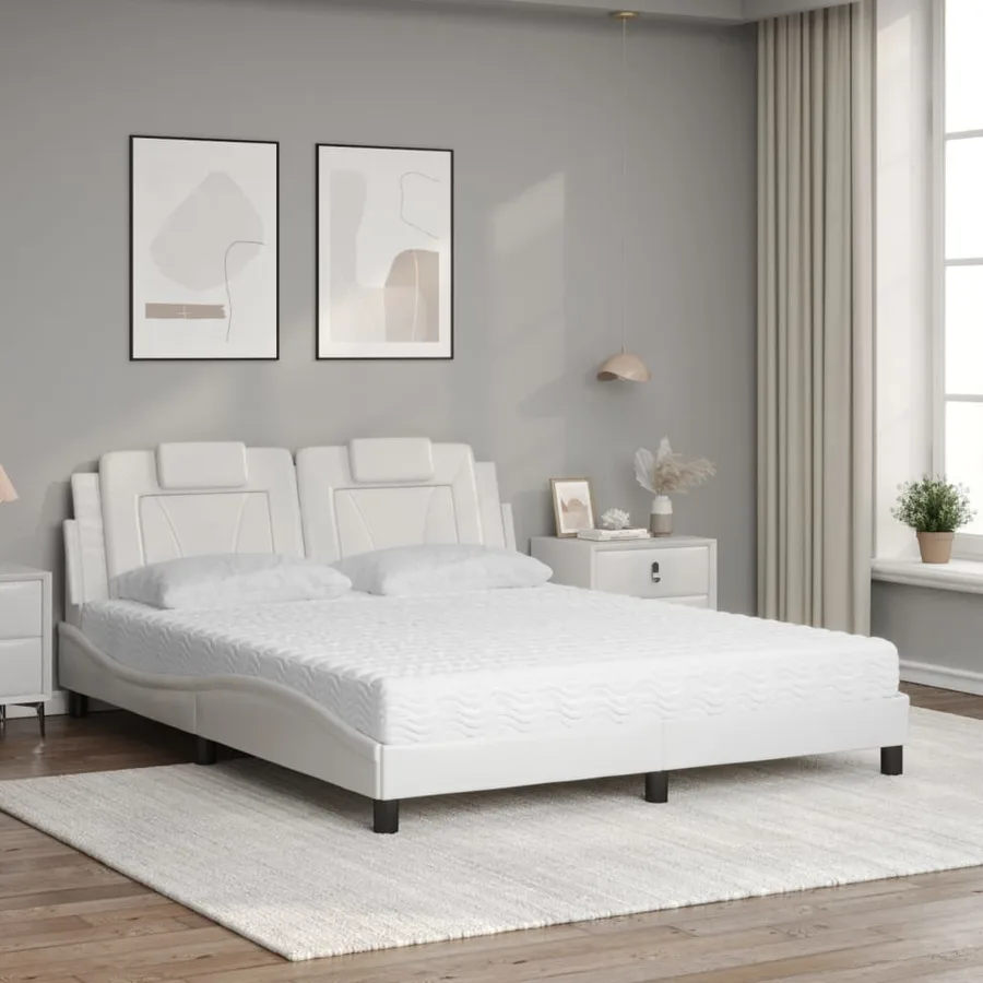 Lit Viana avec matelas blanc 160x200 cm similicuir - 3