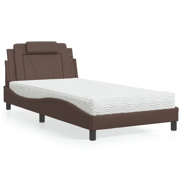 Lit Viana avec matelas marron 100x200 cm similicuir