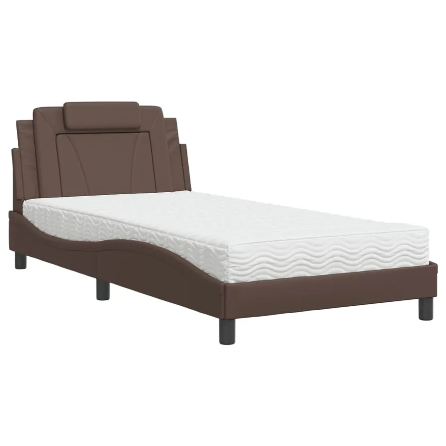 Lit Viana avec matelas marron 100x200 cm similicuir - 2