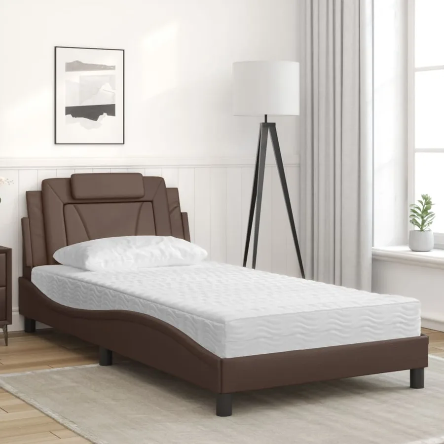 Lit Viana avec matelas marron 100x200 cm similicuir - 3