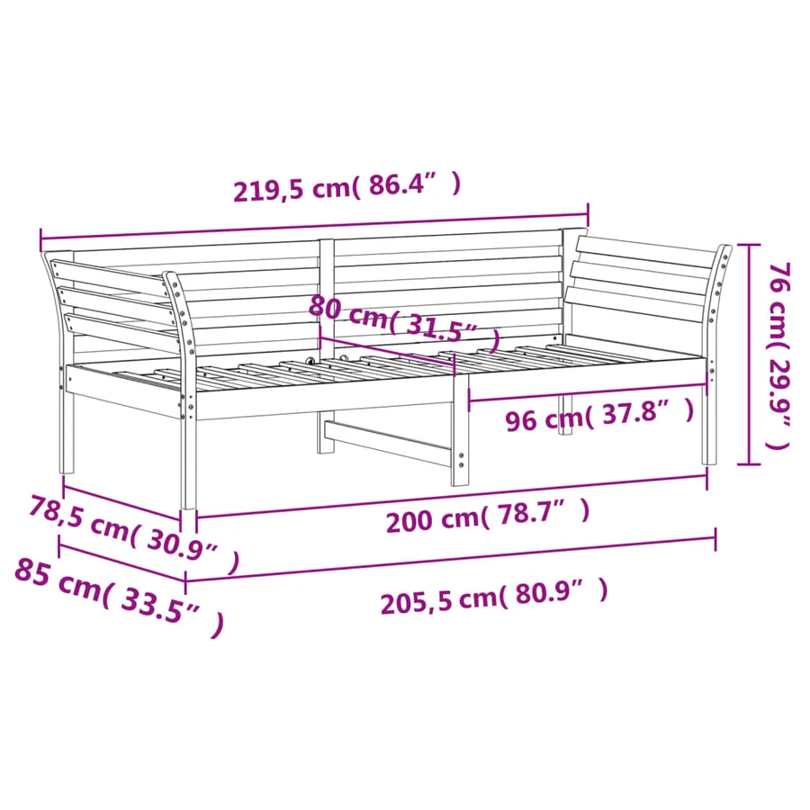 Lit de jour sans matelas blanc 80x200 cm bois de pin massif - 9