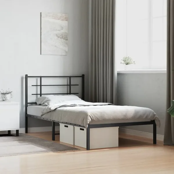 Cadre de lit métal sans matelas et tête de lit blanc 100x190 cm