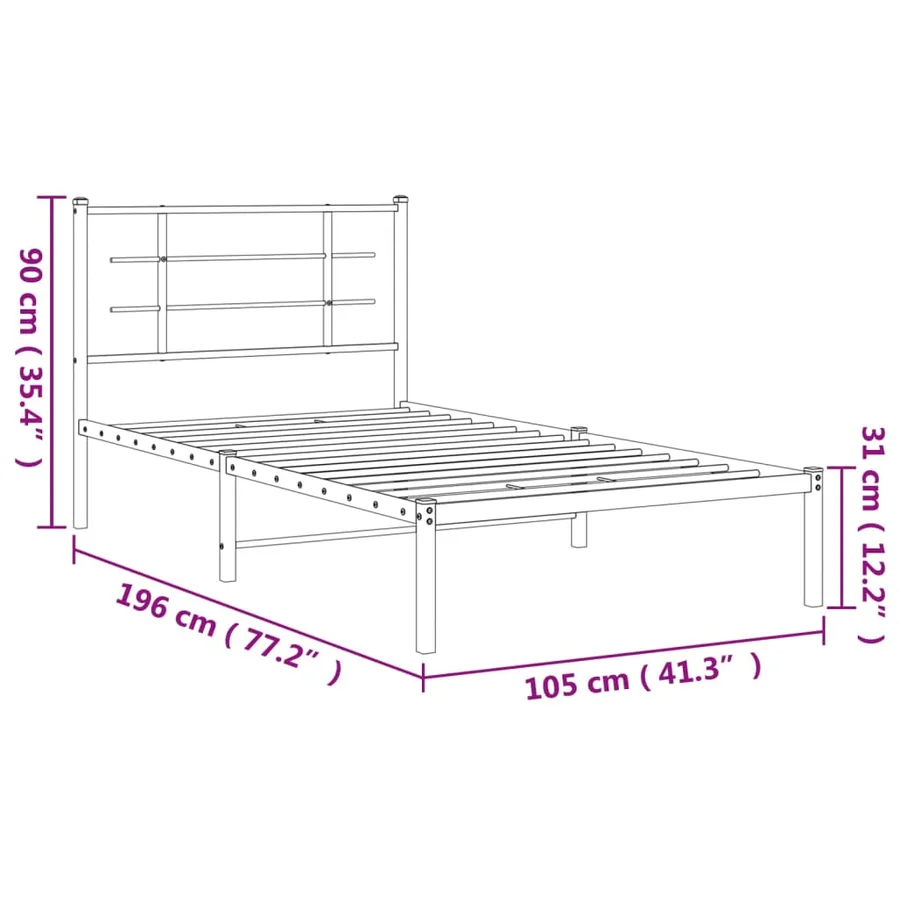 Cadre de lit métal sans matelas et tête de lit blanc 100x190 cm - 10