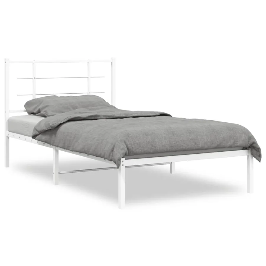 Cadre de lit métal sans matelas et tête de lit blanc 100x190 cm - 2