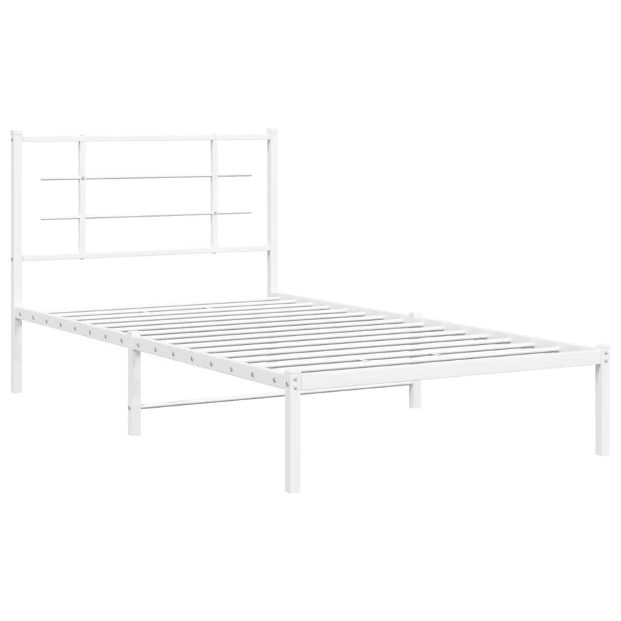 Cadre de lit métal sans matelas et tête de lit blanc 100x190 cm - 3