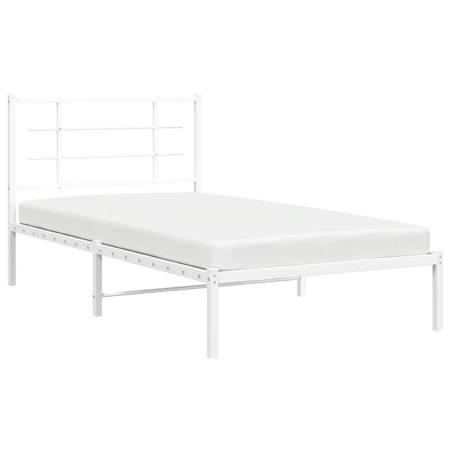 Cadre de lit métal sans matelas et tête de lit blanc 100x190 cm - 4