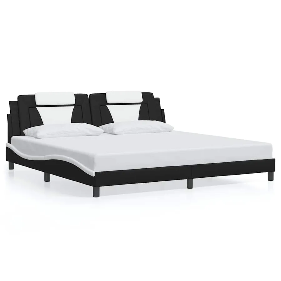 Cadre de lit Viana sans matelas noir et blanc 200x200 cm similicuir - 2
