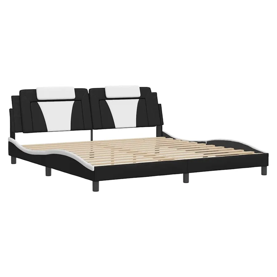 Cadre de lit Viana sans matelas noir et blanc 200x200 cm similicuir - 3
