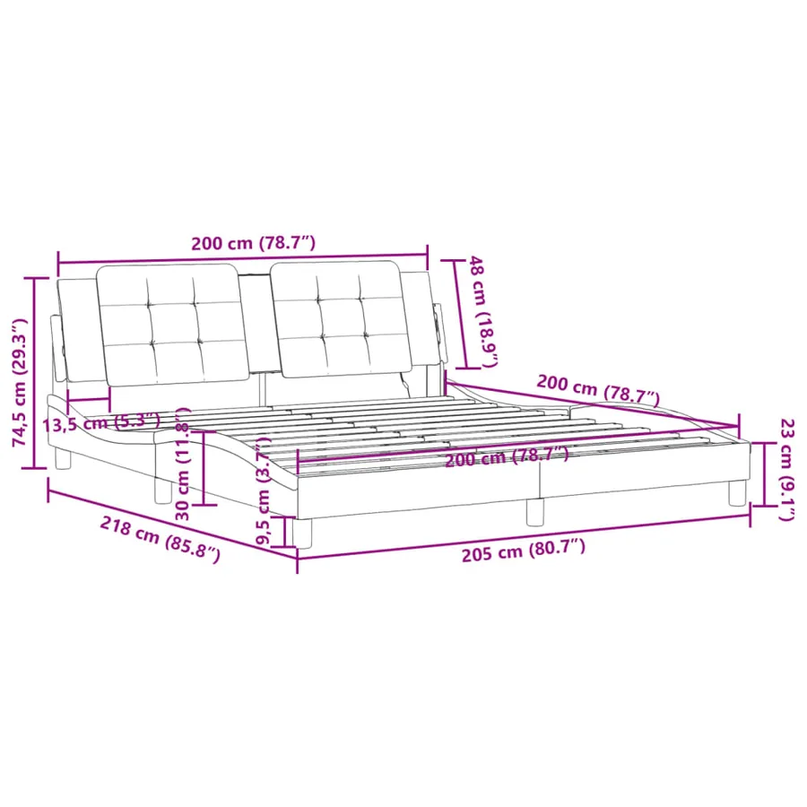 Cadre de lit avec LED sans matelas Zadar noir et blanc 200x200 cm - 17