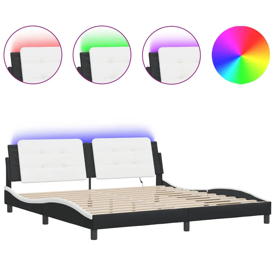 Cadre de lit avec LED sans matelas Zadar noir et blanc 200x200 cm - 2