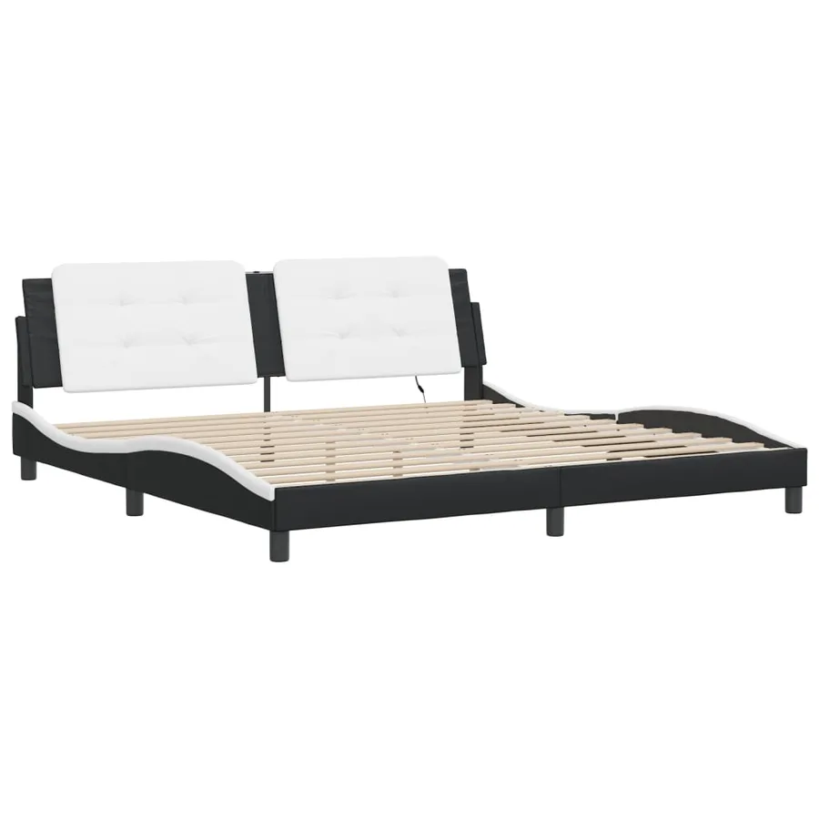 Cadre de lit avec LED sans matelas Zadar noir et blanc 200x200 cm - 3