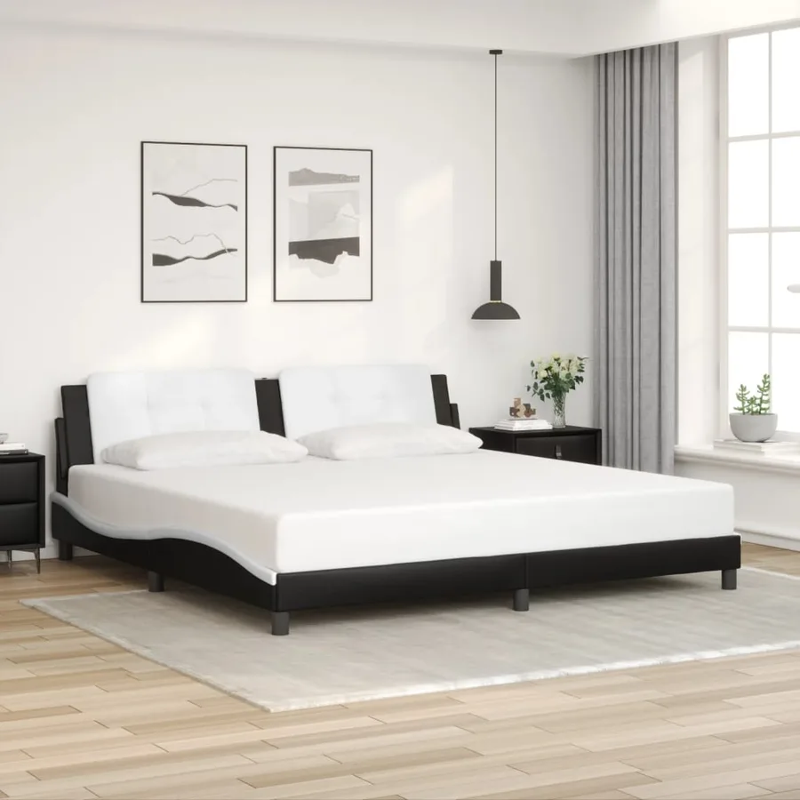 Cadre de lit avec LED sans matelas Zadar noir et blanc 200x200 cm - 4