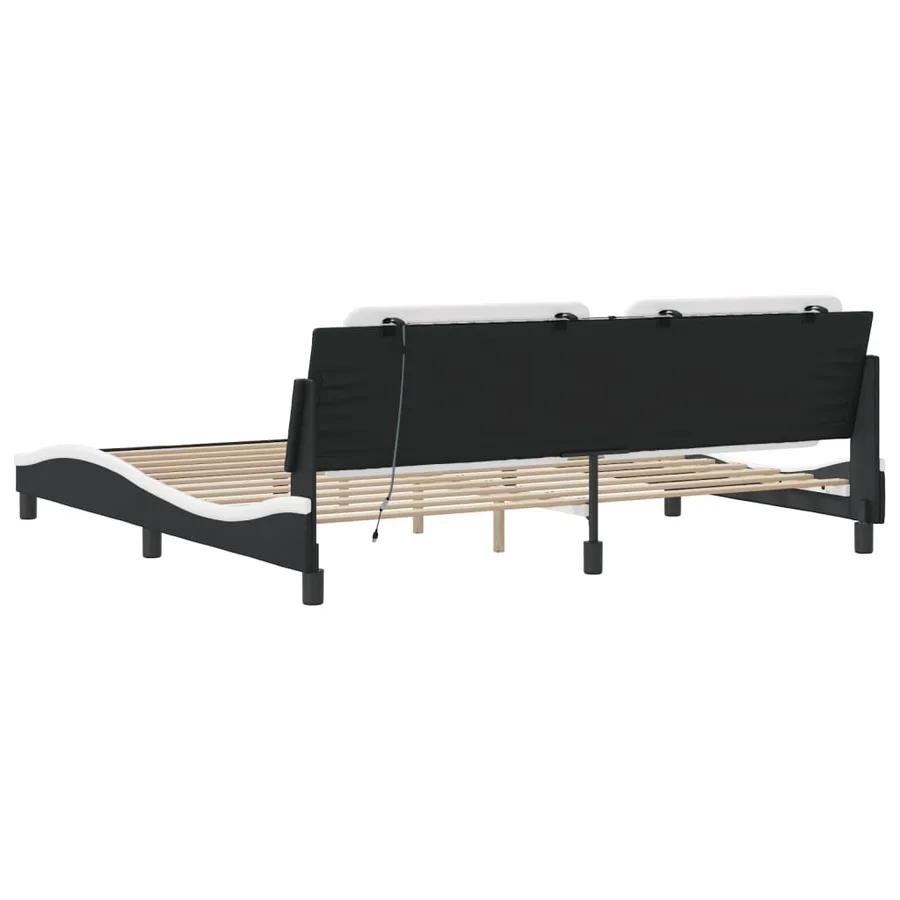 Cadre de lit avec LED sans matelas Zadar noir et blanc 200x200 cm - 9