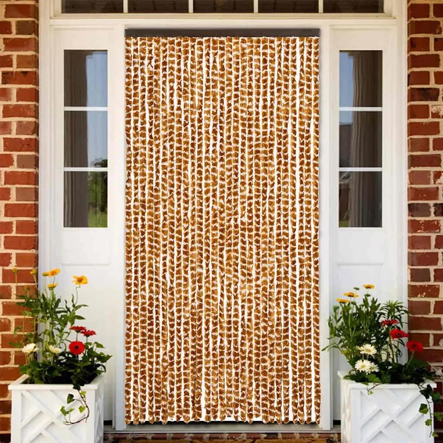 Rideau anti-mouches ocre et blanc 90x200 cm chenille