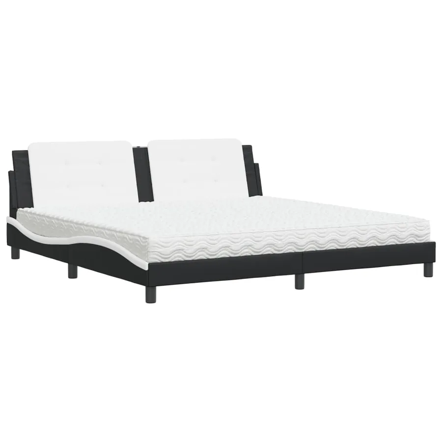 Lit avec matelas Zadar noir et blanc 200x200 cm similicuir - 2