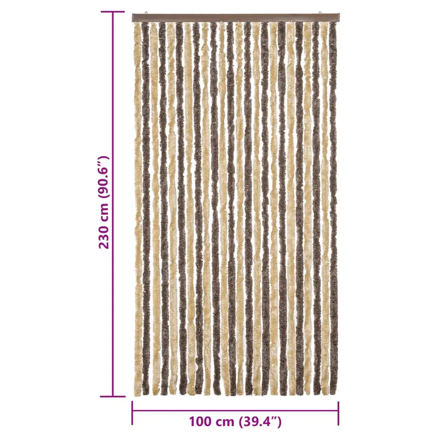 Rideau anti-mouches marron foncé et beige 100x230 cm chenille - 7