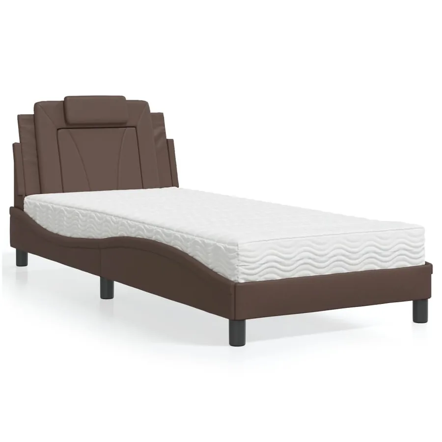 Lit Viana avec matelas marron 80x200 cm similicuir
