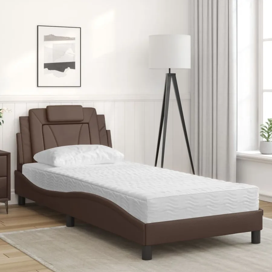 Lit Viana avec matelas marron 80x200 cm similicuir - 3