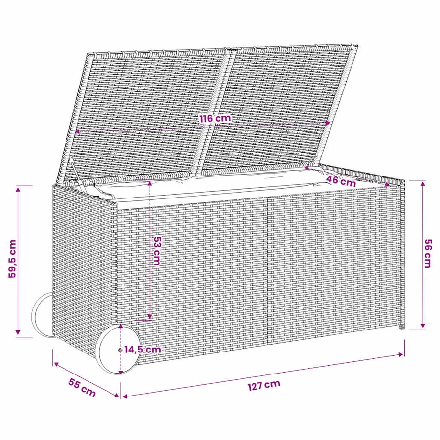 Boîte de rangement de jardin et roues marron 283L poly rotin - 10