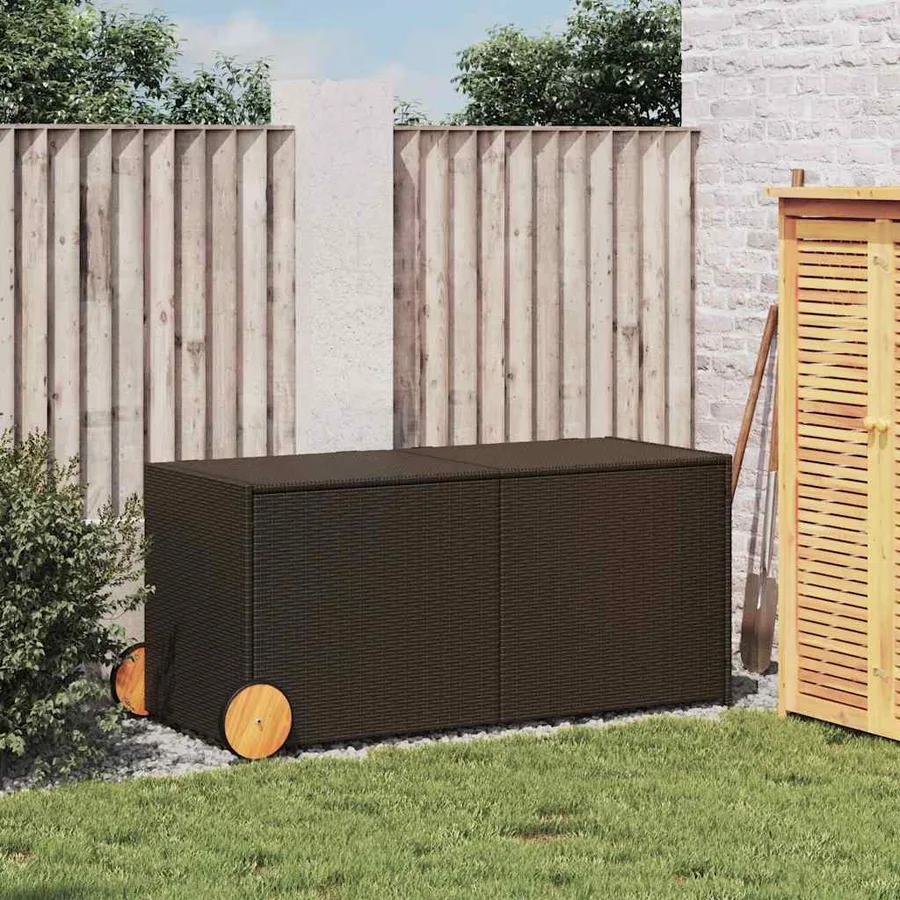 Boîte de rangement de jardin et roues marron 283L poly rotin - 3