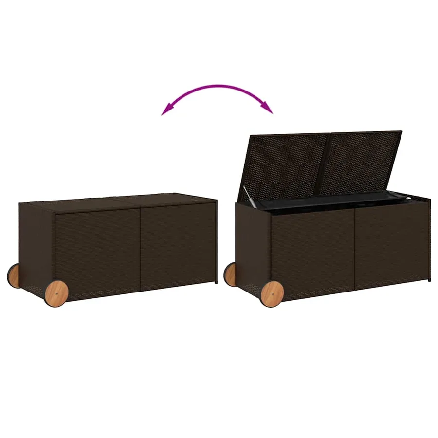 Boîte de rangement de jardin et roues marron 283L poly rotin - 7