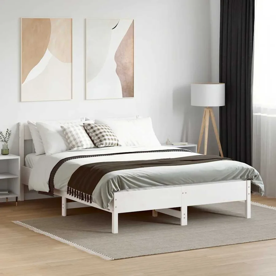 Cadre de lit sans matelas blanc 120x200 cm bois de pin massif - 3