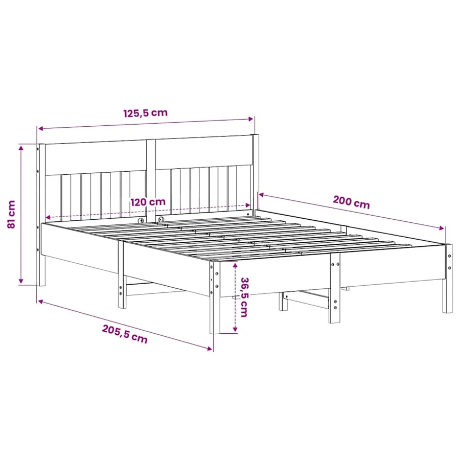 Cadre de lit sans matelas blanc 120x200 cm bois de pin massif - 9