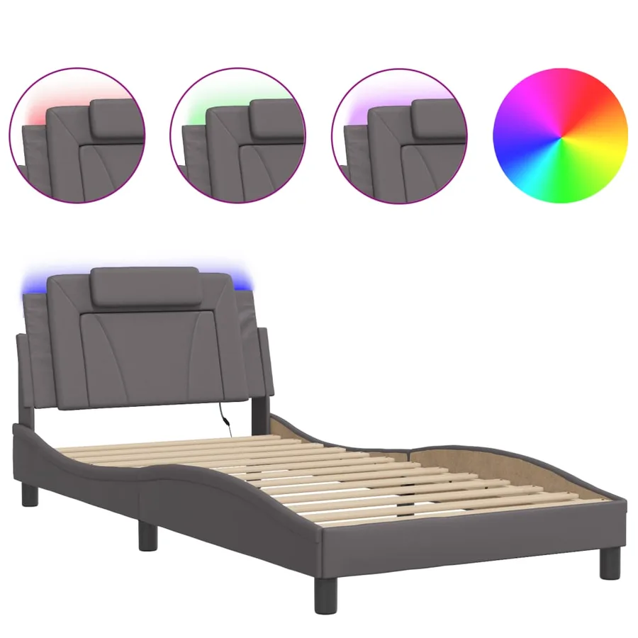 Cadre de lit Viana avec LED sans matelas gris 100x200 cm - 2