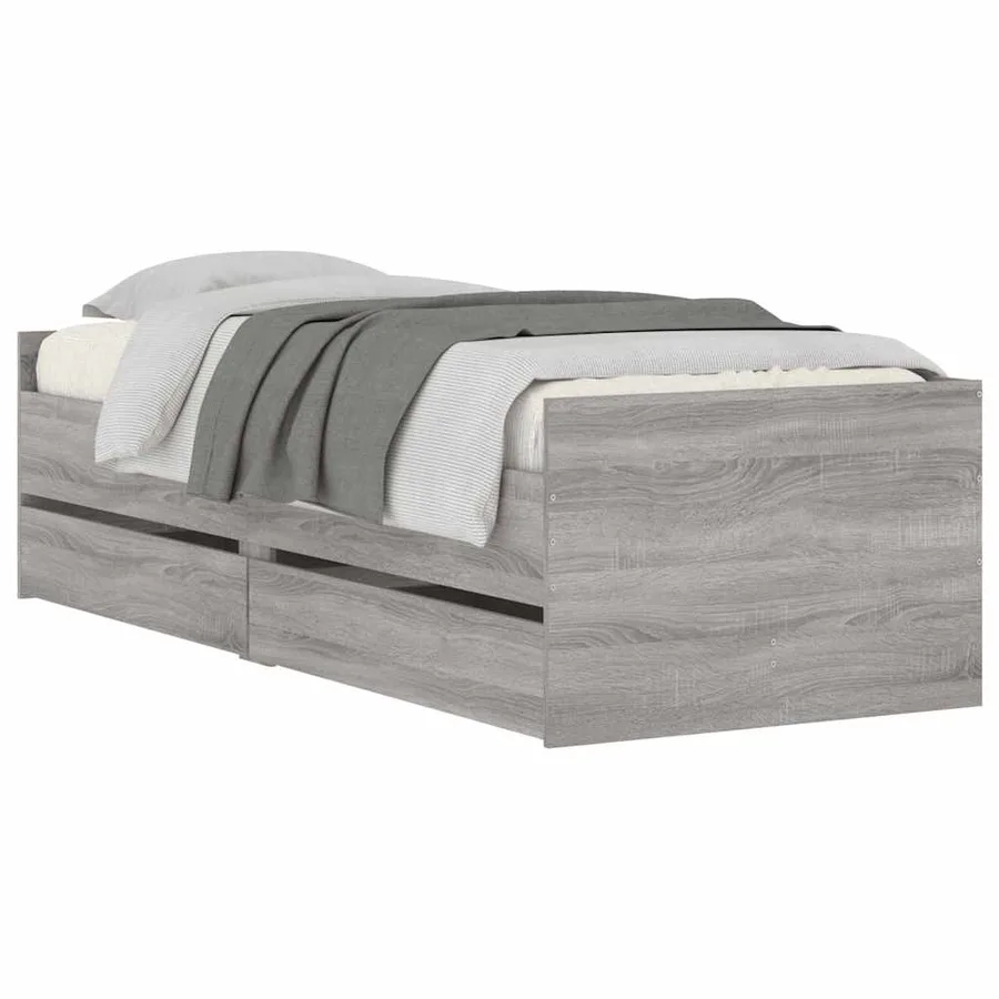 Cadre de lit avec tiroirs sans matelas sonoma gris 90x190 cm - 3