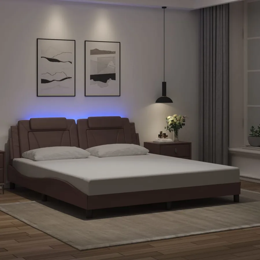 Cadre de lit Viana avec LED sans matelas marron 180x200 cm