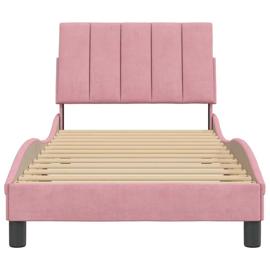 Cadre de lit sans matelas Hanko rose 90x200 cm velours - 5