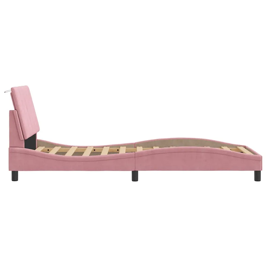 Cadre de lit sans matelas Hanko rose 90x200 cm velours - 6