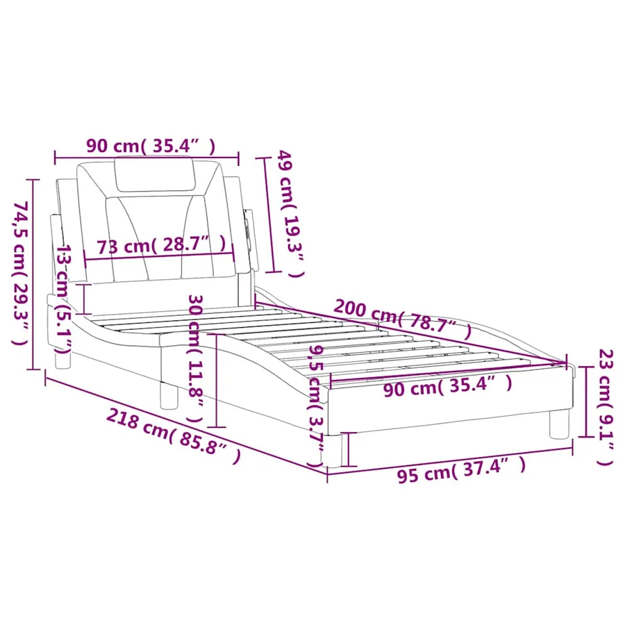 Cadre de lit Viana sans matelas gris 90x200 cm similicuir - 12