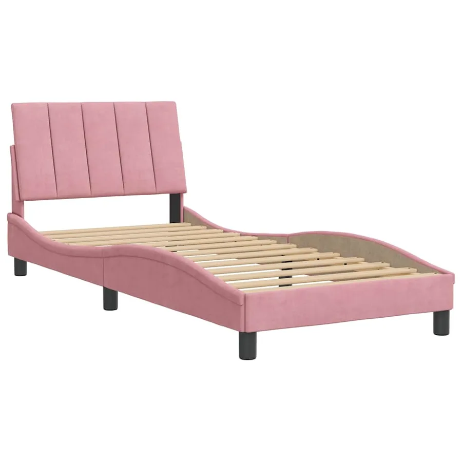 Cadre de lit sans matelas Hanko rose 90x190 cm velours - 3