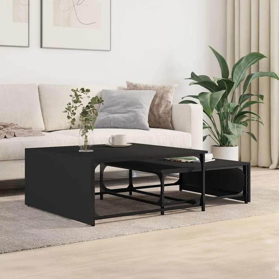 Tables basses gigognes 2 pcs noir bois d'ingénierie et métal - 3