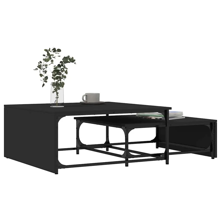 Tables basses gigognes 2 pcs noir bois d'ingénierie et métal - 4