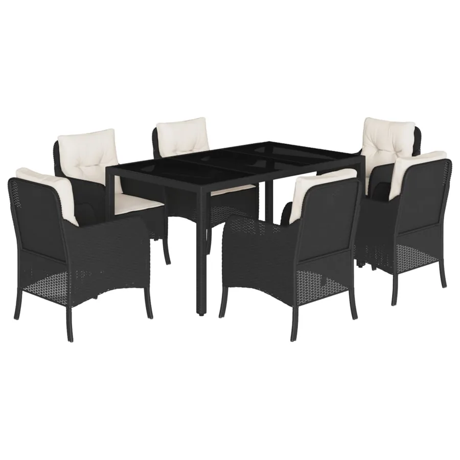 Ensemble à manger de jardin coussins 7pcs Noir Résine tressée - 2